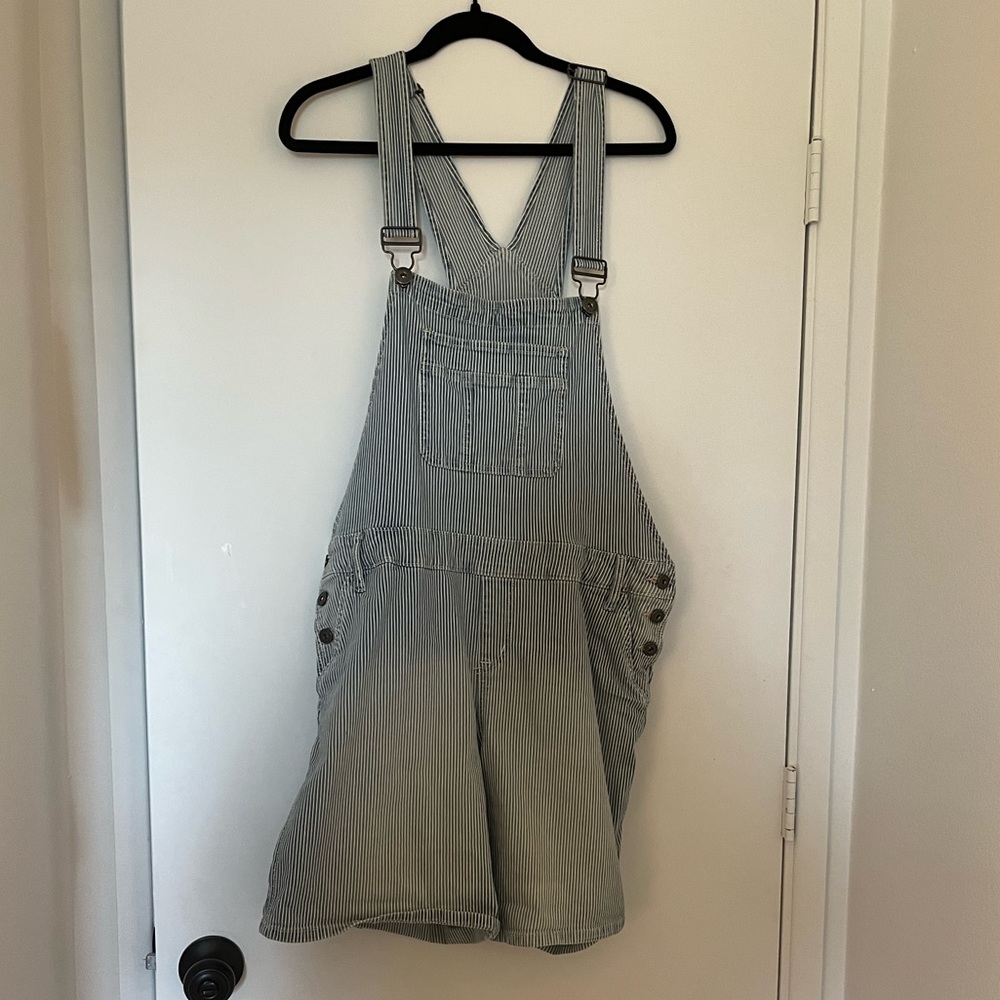 Torrid Blue and White Stripe Bib Shortie Overalls